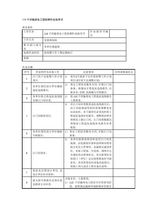 110千伏输变电工程前期作业指导书