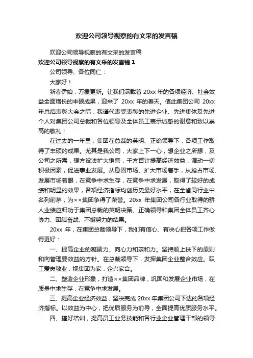 欢迎公司领导视察的有文采的发言稿