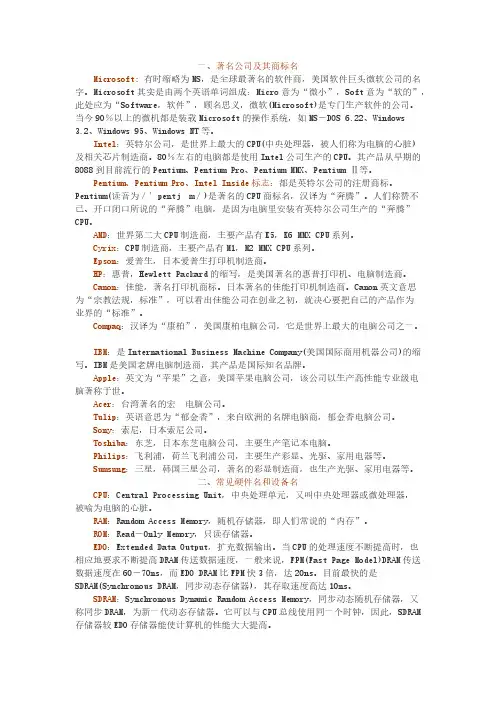 著名公司及其商标名