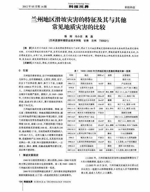 兰州地区滑坡灾害的特征及其与其他常见地质灾害的比较