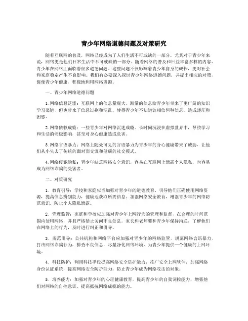 青少年网络道德问题及对策研究