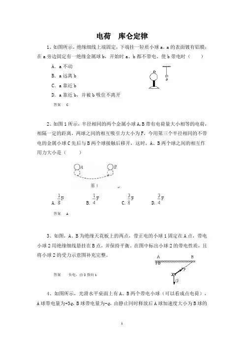 高中物理考题精选—电荷 库仑定律 -含答案