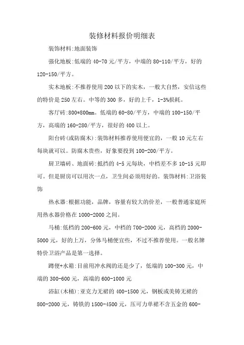 装修材料报价明细表