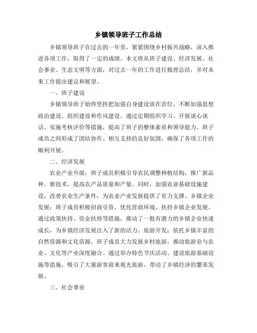 乡镇领导班子工作总结