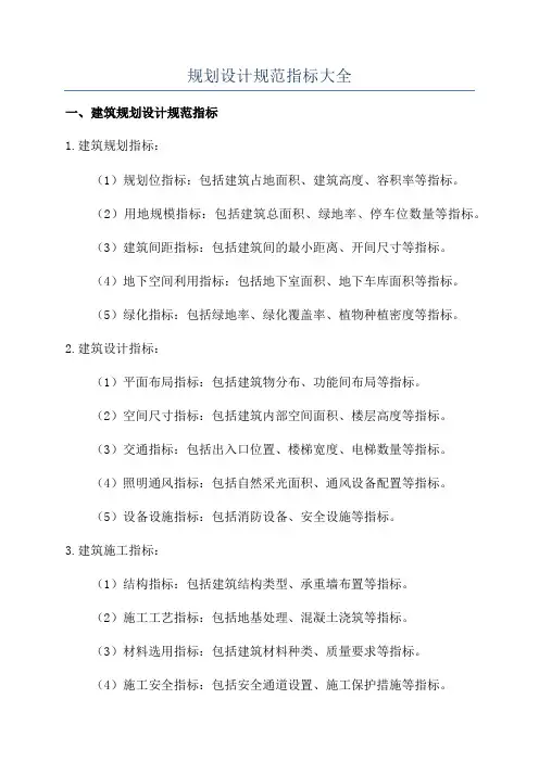 规划设计规范指标大全