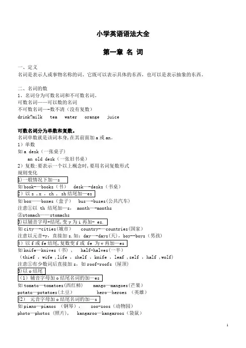 小学英语语法大全-名词、冠词、介词
