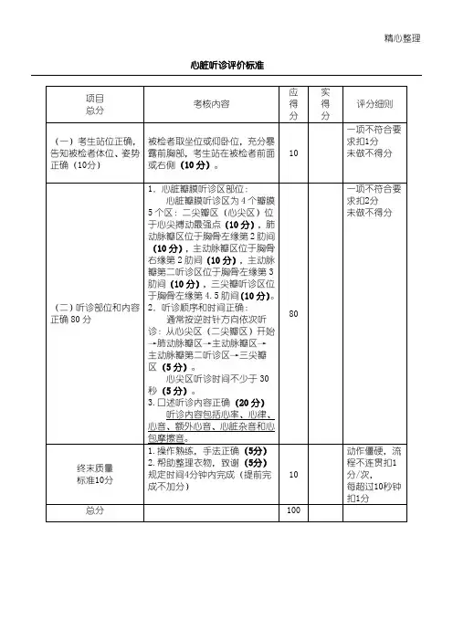 心脏听诊检查评价标准