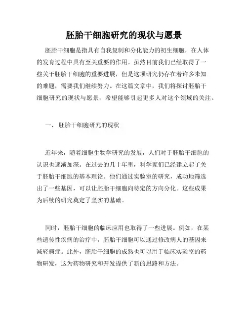 胚胎干细胞研究的现状与愿景