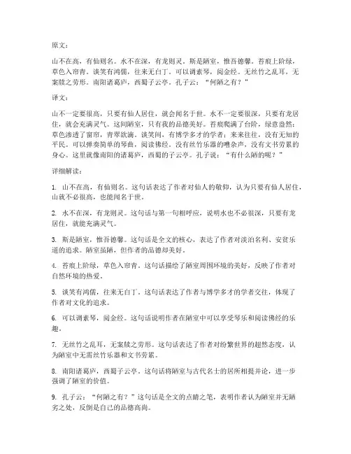 文言文陋室铭的翻译