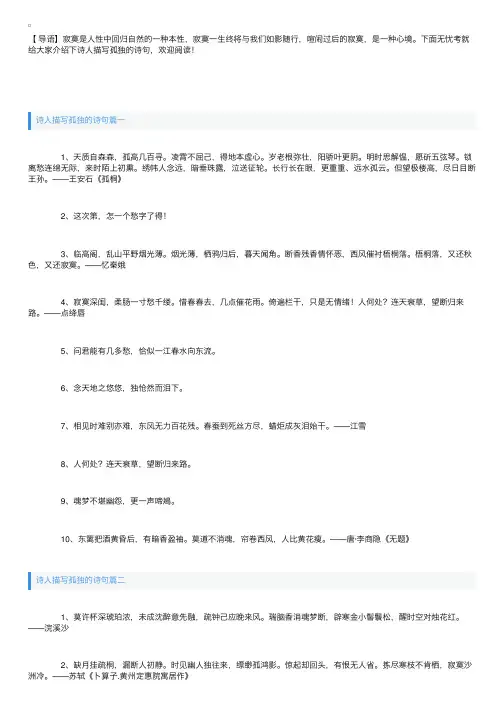 诗人描写孤独的诗句大全