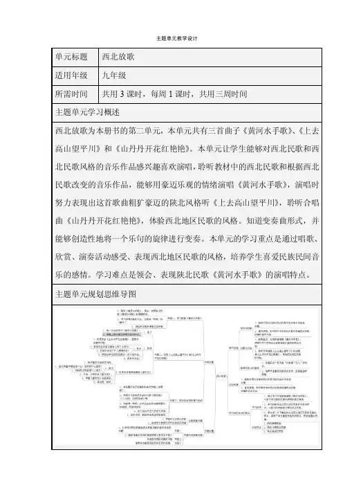 初中音乐《西北放歌》单元教学设计以及思维导图