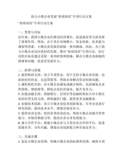 助力小微企业发展“春雨润苗”专项行动方案