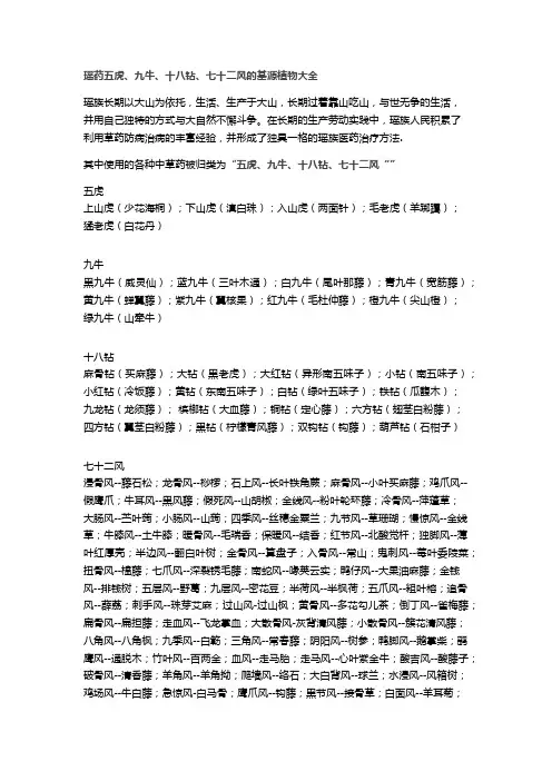 瑶药五虎、九牛、十八钻、七十二风的基源植物大全8.23