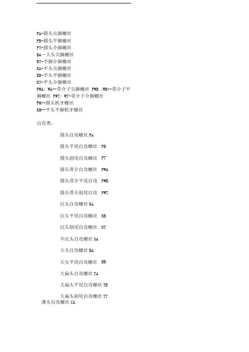 生产中常用螺丝的分类和叫法