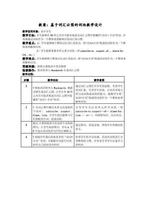 基于词汇云图的词块教学设计人教版  高中英语