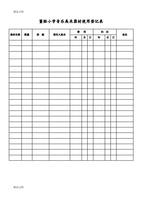 最新音乐美术器材借用登记表