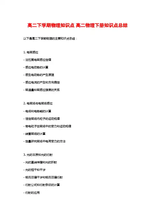 高二下学期物理知识点 高二物理下册知识点总结 