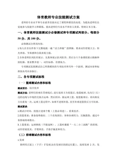 体育教师专业技能测试方案