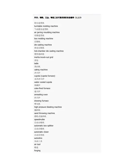 汽车,钢铁,五金,铸造工业可能用到的设备翻译