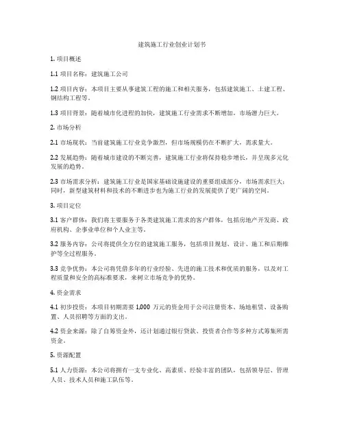 建筑施工行业创业计划书