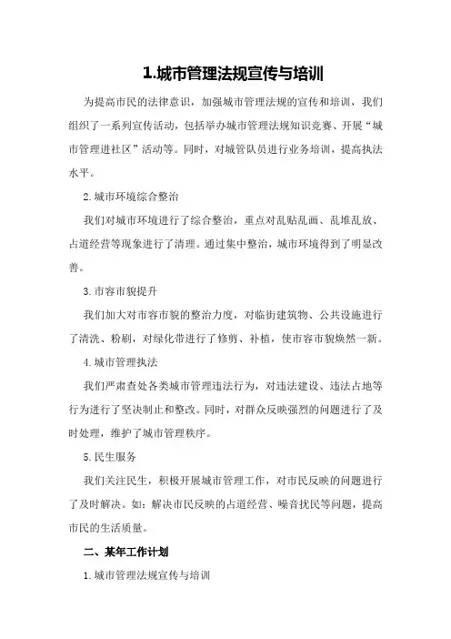 城管科某年工作总结及某年计划