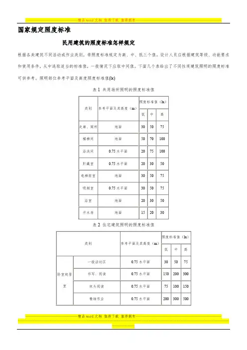 国家规定照度标准