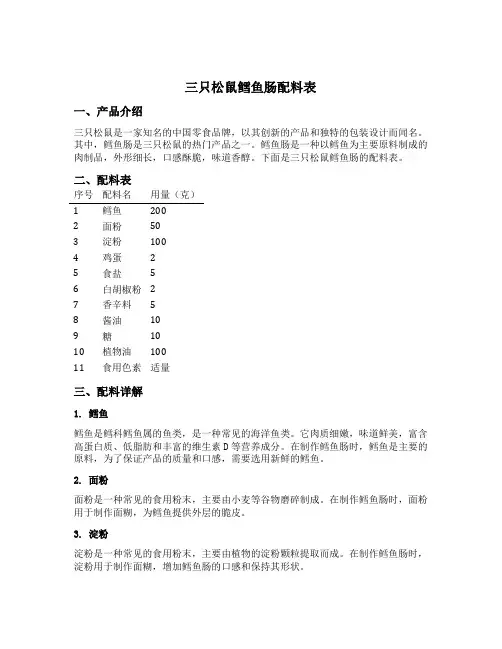 三只松鼠鳕鱼肠配料表