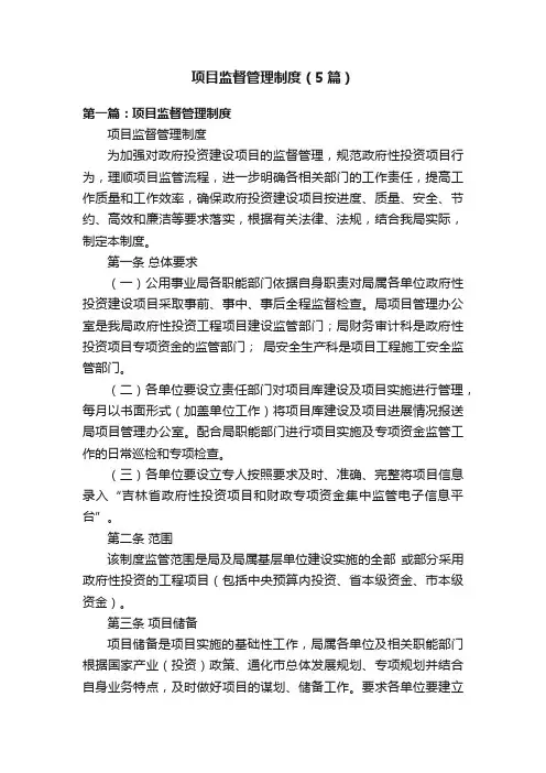 项目监督管理制度（5篇）