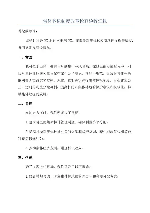集体林权制度改革检查验收汇报