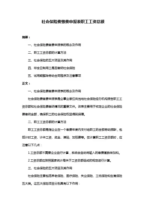 社会保险费缴费申报表职工工资总额