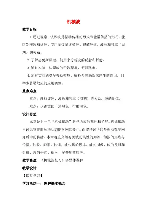 高中物理 第二章 机械波单元复习教案 教科版选修3-4-教科版高二选修3-4物理教案