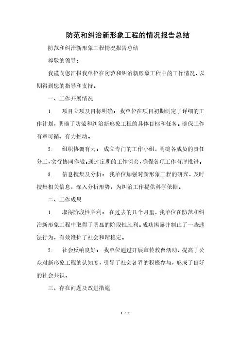 防范和纠治新形象工程的情况报告总结