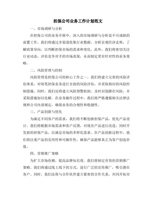 担保公司业务工作计划范文
