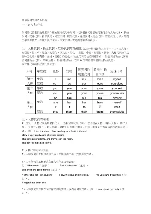 (完整版)英语代词用法归纳