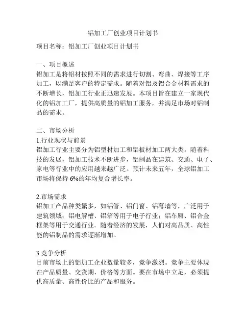 铝加工厂创业项目计划书