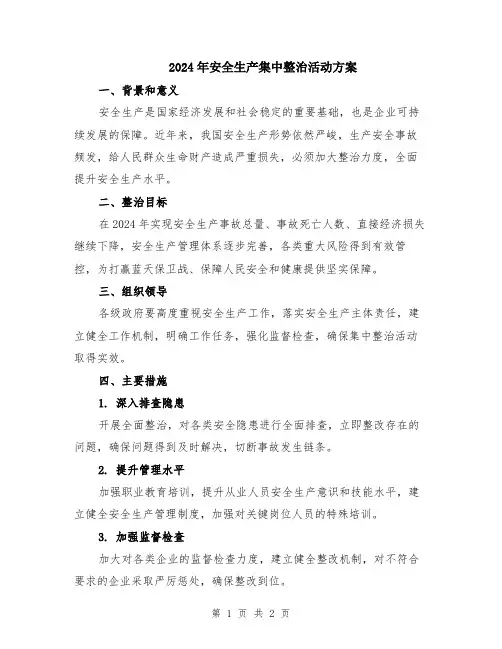 2024年安全生产集中整治活动方案