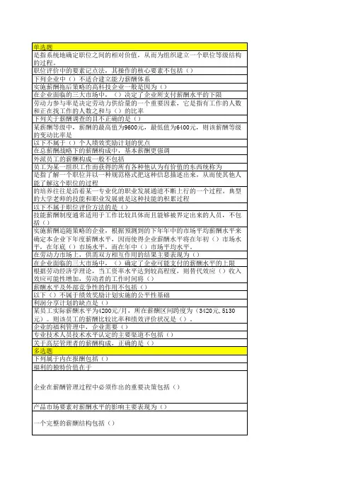 薪酬管理 20年 西交大考试题库及答案