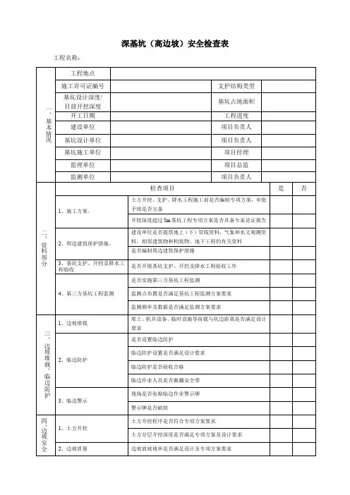 深基坑(高边坡)安全检查表