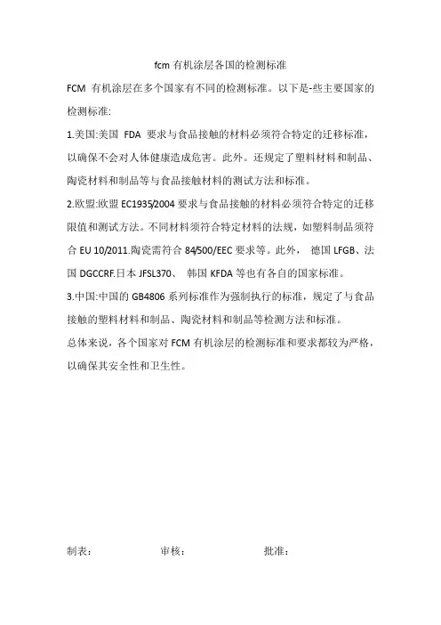 fcm有机涂层各国的检测标准