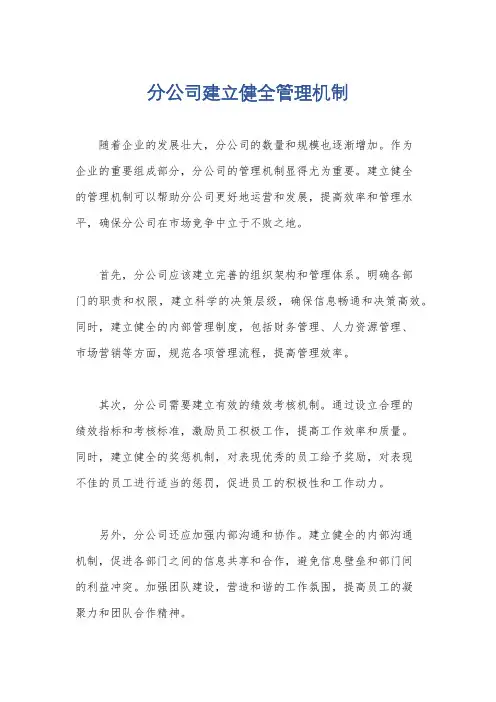分公司建立健全管理机制