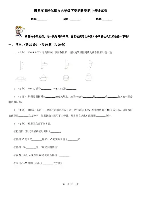 黑龙江省哈尔滨市六年级下学期数学期中考试试卷
