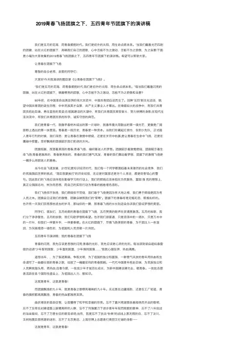 2019青春飞扬团旗之下，五四青年节团旗下的演讲稿
