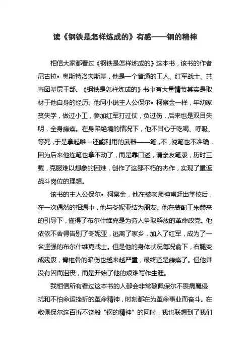 读《钢铁是怎样炼成的》有感——钢的精神