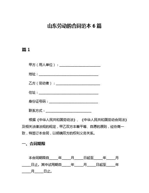 山东劳动的合同范本6篇