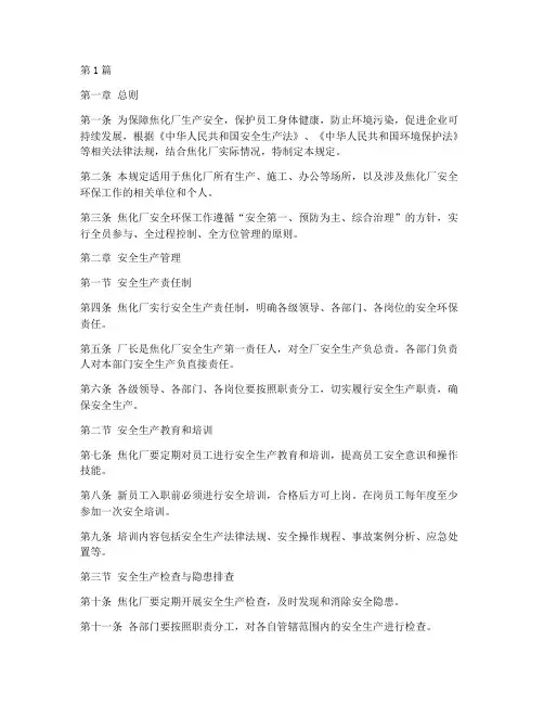 焦化厂安全环境管理规定(3篇)