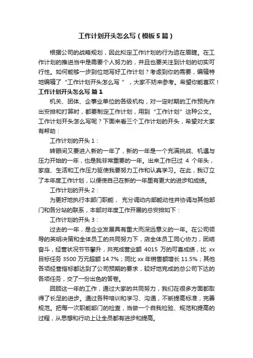 工作计划开头怎么写（模板5篇）