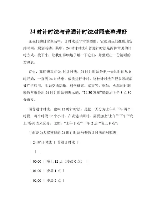 24时计时法与普通计时法对照表整理好