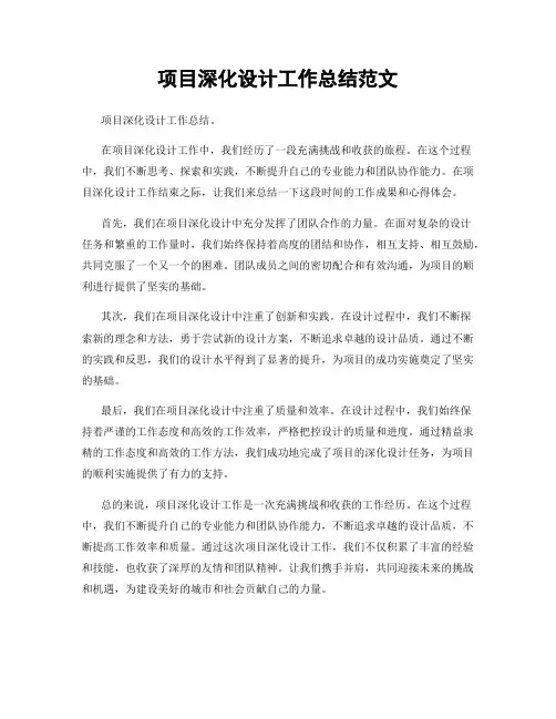 项目深化设计工作总结范文