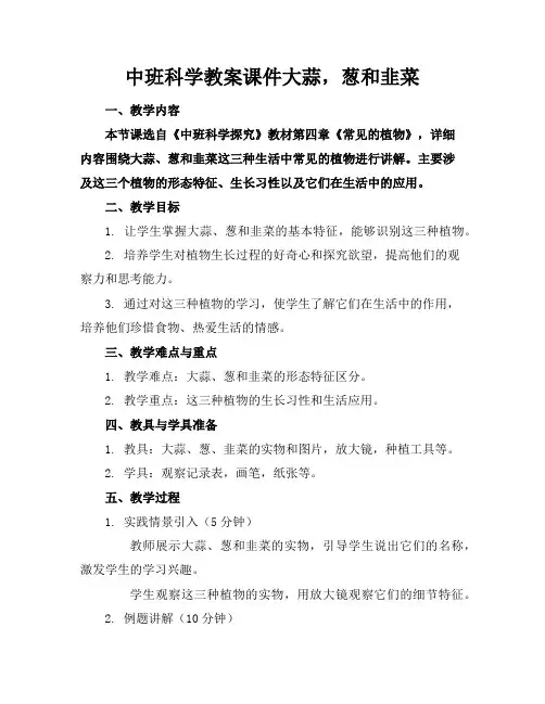 中班科学教案课件大蒜,葱和韭菜