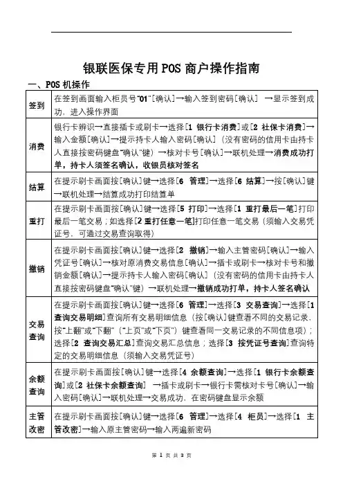 银联医保专用POS商户操作指南【模板】